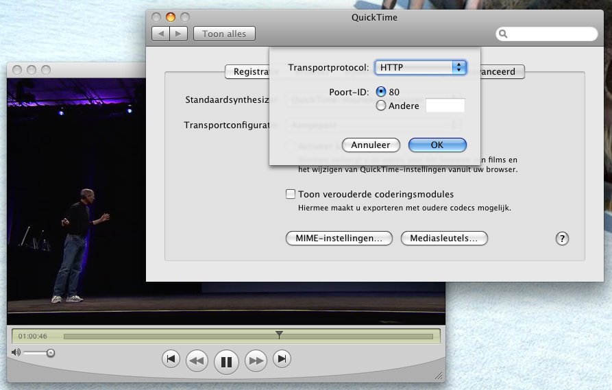 How to set Quicktime to use the HTTP protocol