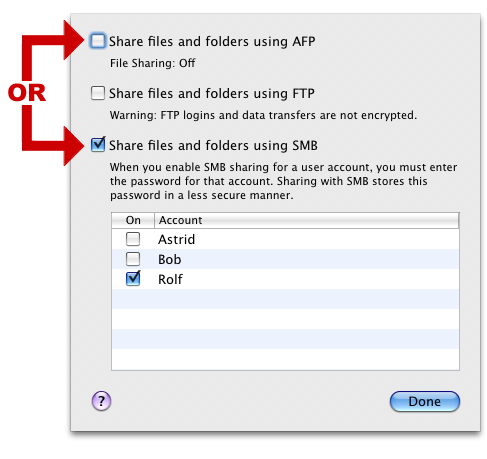 Choose AFP or SMB, not both.