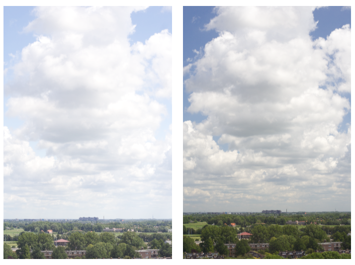 Clouds with polarizer Left Minimal polarizer effect. Right: Maximal polarizer effect