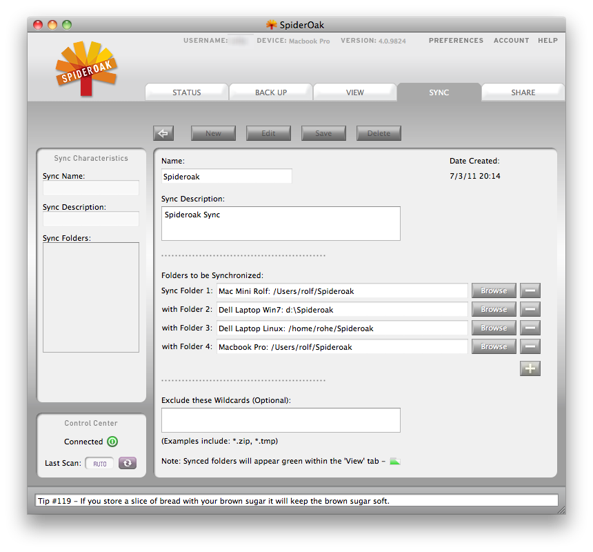 How to synchronize multiple machines with Spideroak
